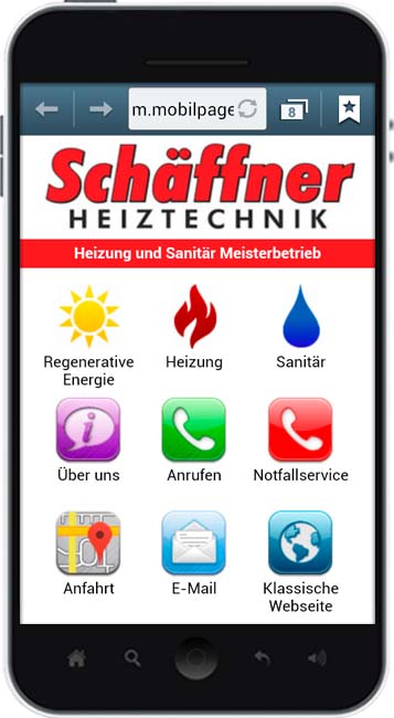 Mobile Webseite der Firma Schäffner Heiztechnik